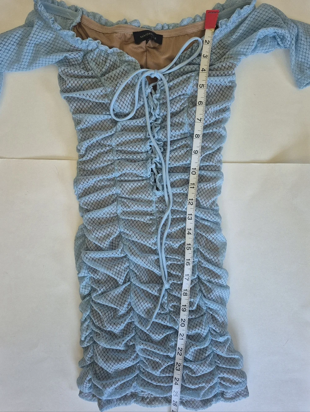 MAJORELLE Ava Dress Baby Blue Lace Up Ruched Mini Size XXS